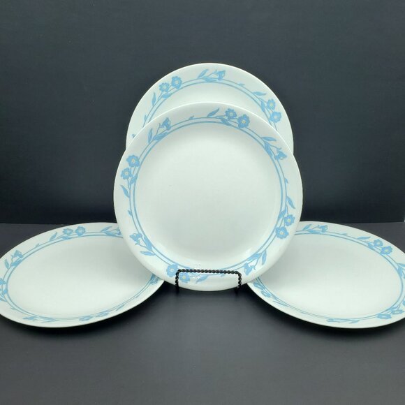 Corelle Cornsilk Dinner Plates Corning Blue Flowers Bands Leaves Plates - Picture 6 of 6